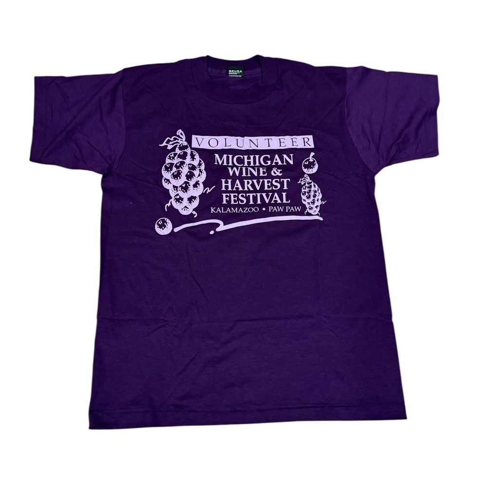 Vtg 80s Deadstock Michigan Wine Harvest Festival T Shirt Purple‎ Kzoo Paw Paw L